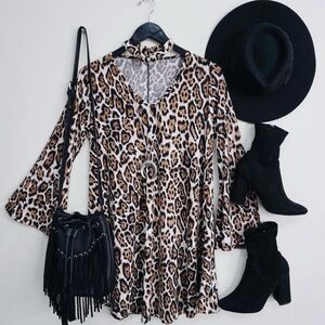 Leopard Dress with bell sleeves and choker - Gypsy Warrior Purchase